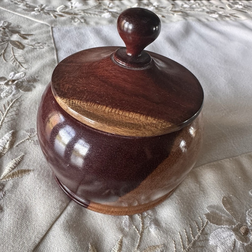 Wooden Bowl With Lid - Trinket Box - Hand-made Home Decor 3.5" Diameter